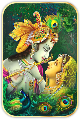 saf Radha krishna Sparkle Lamination Finished Surface Golden Slim Frame Ink 20 inch x 14 inch Painting(With Frame)