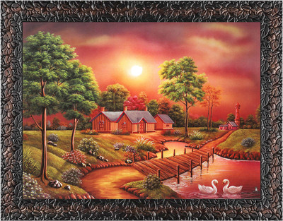 Indianara Scenery Painting (4391GBN) -Synthetic Frame, 10 x 13Inch Digital Reprint 13 inch x 10.2 inch Painting(With Frame)