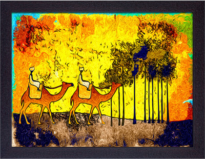 Masstone Camel Ride Abstract Art UV Matt Textured Effect Framed HD Digital Reprint 11 inch x 14 inch Painting(With Frame)