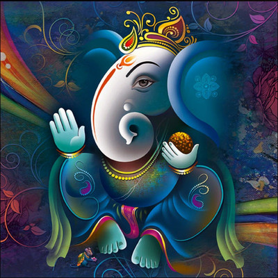 ANSHUL INTERNET ANSHUL INTERNET CANVAS PAINTING GANESH 03 Canvas 48 inch x 24 inch Painting(Without Frame)