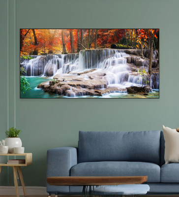 nestroots Autumn Cascade Nature's Vibrant Symphony | Black Floating Frame | 18X36 Canvas 36 inch x 18 inch Painting(With Frame)