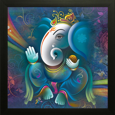 saf Ganesh Ink 13 inch x 13 inch Painting(With Frame)