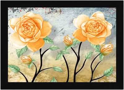 FRIZZY ARTS Golden Bloom – Abstract Yellow Rose A4 Digital Reprint 13 inch x 10 inch Painting(With Frame)