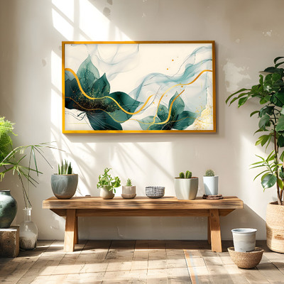 DECORSMANTRA Abstract Elegant Golden Flower Canvas Wall Paintings for Home and Office Décor Canvas 18 inch x 36 inch Painting(With Frame)