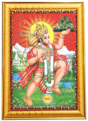 RK GODSONS Hanuman JI Photo Frame with Painting for Wall Hanging Room Religious Frame Digital Reprint 14 inch x 10 inch Painting(With Frame)