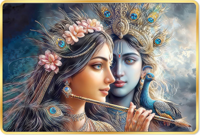 Indianara Radha Krishna Painting for Living | Bedroom | Pooja Room | Hotel Digital Reprint 12 inch x 18 inch Painting(With Frame)