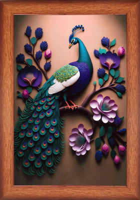 Mahadi Profiles Vastu Peacock Photo Frame Digital Reprint 10 inch x 14 inch Painting(With Frame)