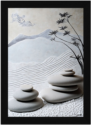 FRIZZY ARTS Zen Garden Stones – Minimalist Tranquility Wall Digital Reprint 20 inch x 14 inch Painting(With Frame)