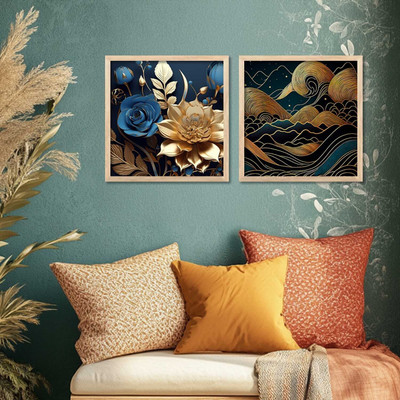Mmory Modern Wall Art Home Decor Wall Painting For Living Room Office Bedroom Digital Reprint 13 inch x 13 inch Painting(With Frame, Pack of 2)