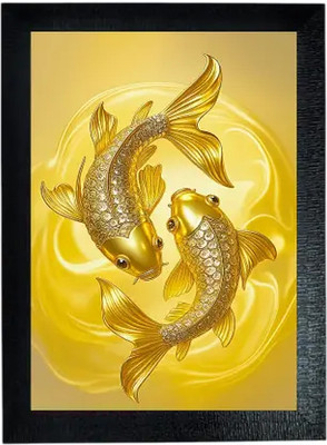 AARTKALA Vastu Fish Wooden Photo Frame Nature Landscape Painting for Positive Energy Canvas 12 inch x 8 inch Painting(With Frame)