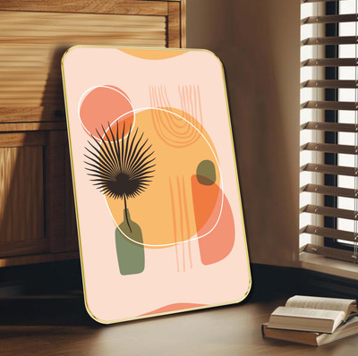 Aartify Abstract Botanical Wall Decor Earth-Tone Print with Palm Leaf & Vase Design Digital Reprint 24 inch x 18 inch Painting(With Frame)