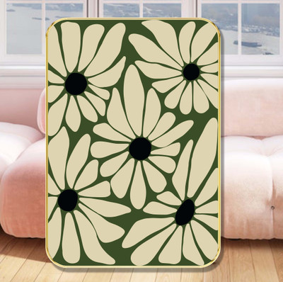 Aartify Abstract Daisy Wall Art | Beige Floral Pattern on Green Background Digital Reprint 24 inch x 18 inch Painting(With Frame)