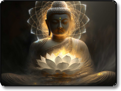 saf Lord Buddha Black Frame UV Textured Wall Painting Digital Reprint 14 inch x 11 inch Painting(With Frame)