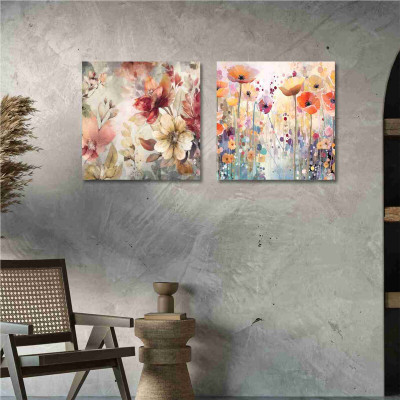 saf Wooden Framed Set Of 2 Floral Theme Canvas Wall Painting for Home Décor CR192 Canvas 12 inch x 12 inch Painting(With Frame, Pack of 2)