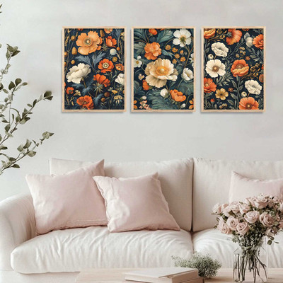 KOTART Floral Wall Art Home Decor Wall Painting For Living Room Office Bedroom Digital Reprint 13 inch x 10 inch Painting(With Frame, Pack of 3)