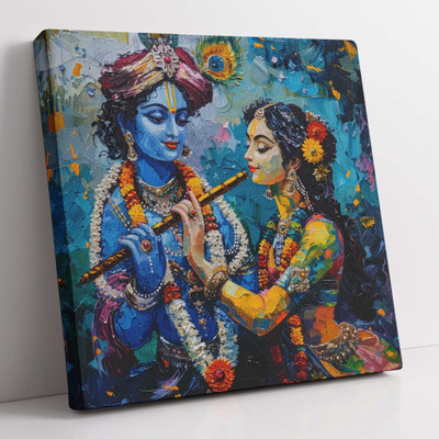 saf Shree Radhe Krishna Canvas Wall decor Painting for Home and office Canvas 30 inch x 30 inch Painting(With Frame)