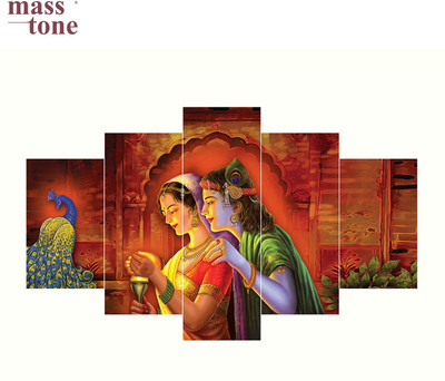 Masstone Radhe Krishna wall painting for home decor | Frame for Wall decor |5 Piece MDF Digital Reprint 17 inch x 30 inch Painting(Without Frame, Pack of 5)
