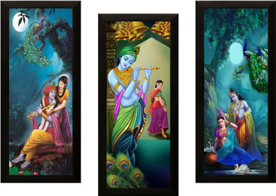 saf SET OF 3 RADHA KRISHNA Digital Reprint 17 inch x 24 inch Painting(With Frame, Pack of 3)