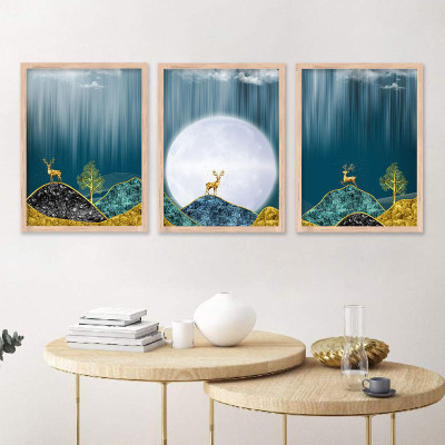 KALIT KALA DECOR Abstract art Digital Paintings with Frame Acrylic 18 inch x 14 inch Painting(With Frame, Pack of 3)
