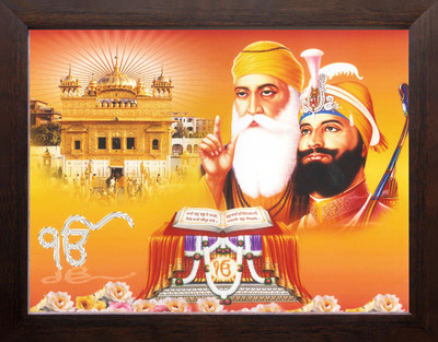 Artcoin Guru Nanak Dev ji and Guru Gobind Singh ji, Religious & Decor Picture Frame. Digital Reprint 9 inch x 7 inch Painting(With Frame)