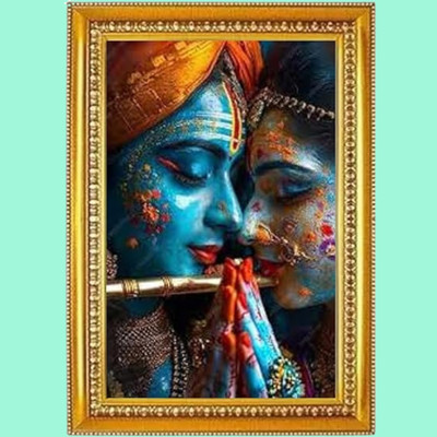 DekorVia Radha Krishna Ji MDF Photo Frame | Spiritual Wall & Table Decor Divine Love Art Digital Reprint 7 inch x 5 inch Painting(With Frame)