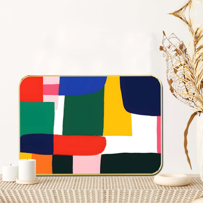 saf Modern Color Block Abstract Wall Art with Golden Frame Digital Reprint 24 inch x 18 inch Painting(With Frame)