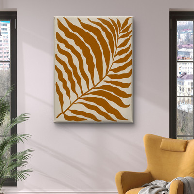 saf Modern Botanical Canvas Wall Art | Abstract Brown Leaf Design Beige Background Canvas 24 inch x 18 inch Painting(With Frame)