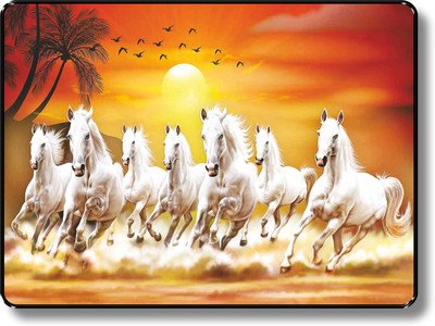 saf 7 Running horses Vastu UV textured Digital Reprint 14 inch x 11 inch Painting(With Frame)