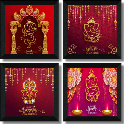 saf Set of 4 Framed Digital Reprint 19 inch x 19 inch Painting(With Frame, Pack of 4)