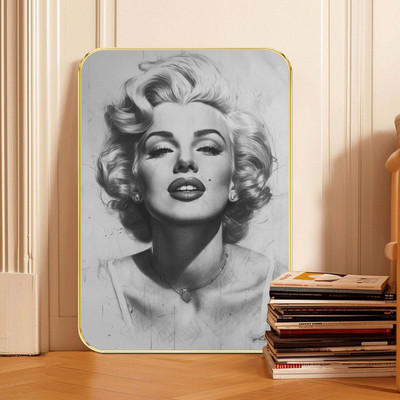 saf Marilyn Monroe Wall Art in Black & White Digital Reprint 24 inch x 18 inch Painting(With Frame)