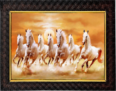 HAWAI Seven Runing Horses Vaastu Digial Print Photo with Frame (10 inch x 13.5 inch) Digital Reprint 13.5 inch x 10 inch Painting(With Frame)