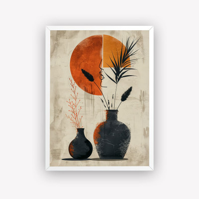 DECO THE HOME Boho Abstract Face & Vase Wall Art Frame | ModerN Sun & Botanical Poster Digital Reprint 12 inch x 9 inch Painting(With Frame)
