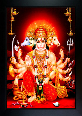 CrowdHall Panchmukhi Hanuman Photo | Panchmukhi Hanuman Ji Photo Frame 10 x 13.5 IN Religious Frame