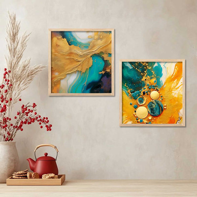 KOTART Abstract Wall Art Painting with Frames | Wall Frames For Living Room Office Digital Reprint 10 inch x 10 inch Painting(With Frame, Pack of 2)