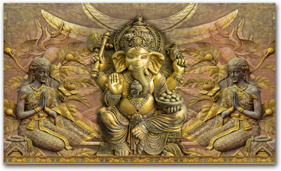 Anweshas Rolled Canvas Painting Without Frame for Home & Office - 3D Effect Shree Ganesh Canvas 20 inch x 32 inch Painting(Without Frame)