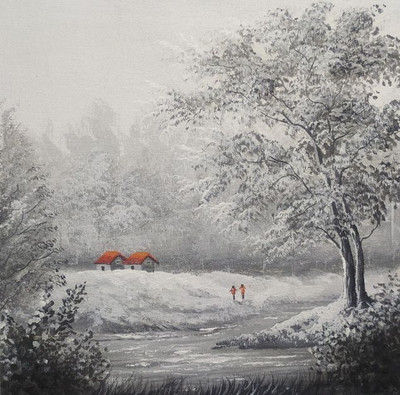 M-MDK Wall Painting Nature Landscape, Acrylic On Canvas Handmade Original Art Canvas 10 inch x 10 inch Painting(Without Frame)