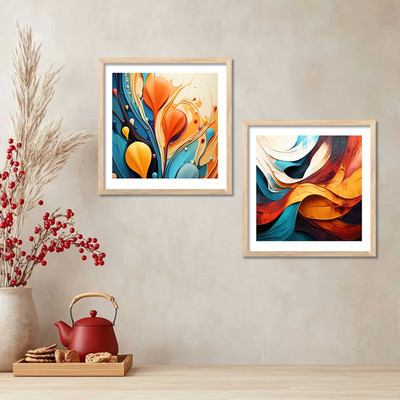 KOTART Abstract Wall Art Painting with Frames | Wall Frames For Living Room Office Digital Reprint 10 inch x 10 inch Painting(With Frame, Pack of 2)