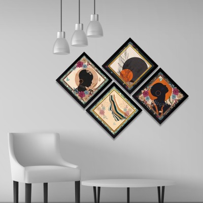 GoArt Premium wall painting african waril art set of 4 art26 Digital Reprint 15.5 inch x 15.5 inch Painting(With Frame, Pack of 4)