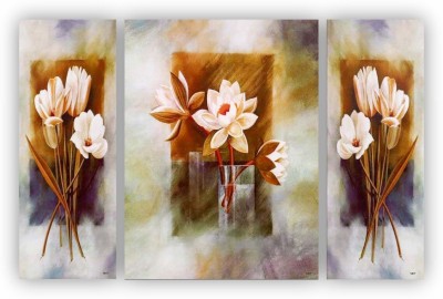 Khatu Crafts White Lily Flower Painting Digital Reprint 12 inch x 18 inch Painting(Without Frame, Pack of 3)
