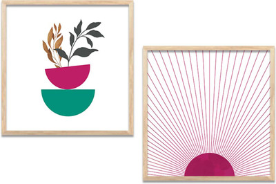 KOTART Boho Wall Art Home Decor Wall Painting For Living Room Office Bedroom Digital Reprint 8 inch x 8 inch Painting(With Frame, Pack of 2)