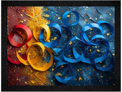 Bellebon Arts Colorful Abstract Ribbon Design on Textured Background - Modern Art Ink 14 inch x 11 inch Painting(With Frame)