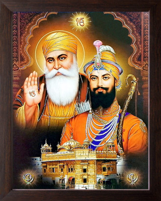 LVY Arts Guru Nanak Dev ji with Guru Gobind Singh ji Digital Reprint 7 inch x 5 inch Painting(With Frame)