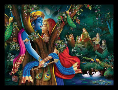 MHridayCraft MHC - Radha krishna ji 163 Digital Reprint 9 inch x 12 inch Painting(With Frame)
