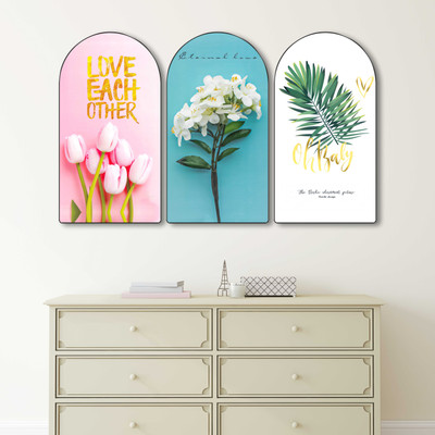 Aartify Floral Quote Wall Decor 3 Panel Set | Love Each Other, Eternal Love, Oh Baby Digital Reprint 30 inch x 20 inch Painting(With Frame, Pack of 3)