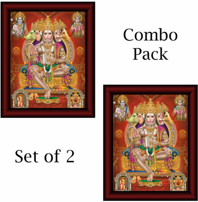 saf Panchmukhi Hanuman UV textured Home decorative gift item Digital Reprint 14 inch x 11 inch Painting(With Frame, Pack of 2)