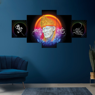 SWAMI SAMARTH WORLDWIDE Lord Sai Baba UV Texture wall painting for Home decoration Digital Reprint 17 inch x 30 inch Painting(With Frame, Pack of 5)