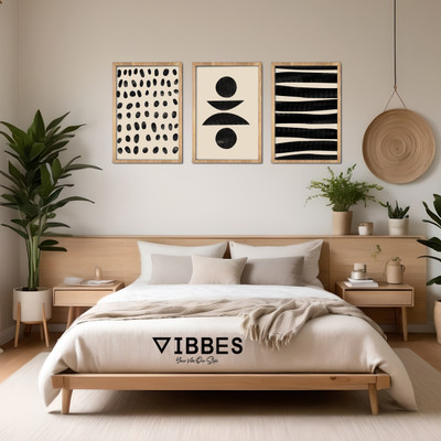VIBBES Modern Abstract Wall Art, Black and White Geometric Pattern Original Wood Frames Digital Reprint 20 inch x 14 inch Painting(With Frame, Pack of 3)