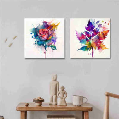 saf Wooden Framed Set Of 2 Colorful Rose Canvas Wall Painting for Home Décor CR191 Canvas 12 inch x 12 inch Painting(With Frame, Pack of 2)