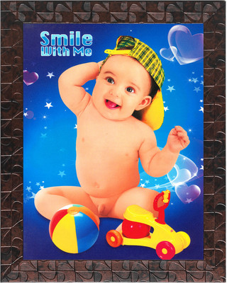 Indianara Cute Baby Painting (4402GBNN) -Synthetic Frame, 10 x 13 Inch Digital Reprint 13 inch x 10.2 inch Painting(With Frame)
