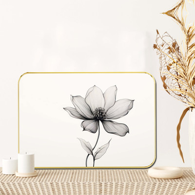 saf Elegant Monochrome Flower Sketch Wall Art with Golden Frame Digital Reprint 24 inch x 18 inch Painting(With Frame)